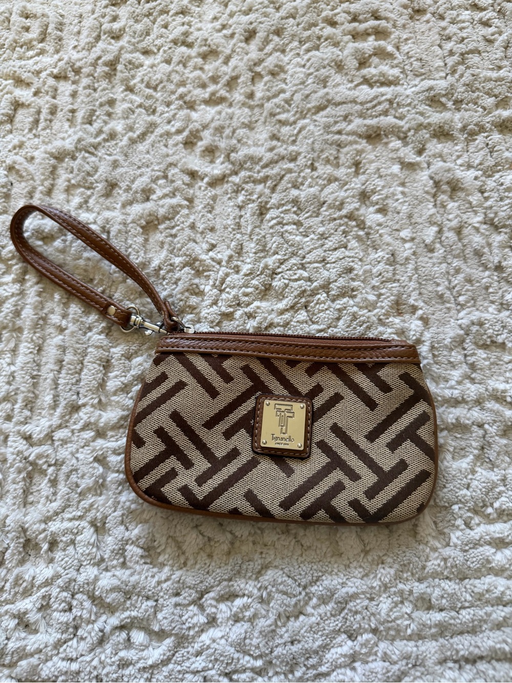 Tignanello Tan and Brown Geometric Wristlet